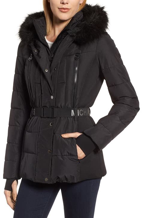 michael michael kors belted faux-fur-trim down puffer coat|Belted Puffer Coat .